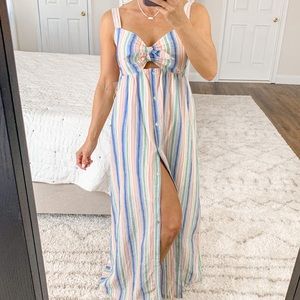 Hummingbird Tie Front Striped Maxi Dress